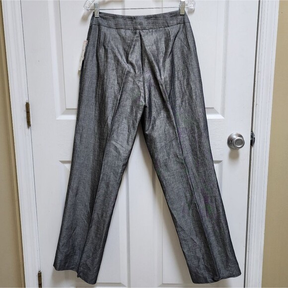 David N Pants Womens 10 Linen Blend Black Silver Wide Leg Textured Shimmer New - Picture 4 of 12